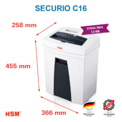 Alternative view of HSM SECURIO C16 Evrak İmha Makinesi / Kağıt Kırpma Makinesi - Düz/şerit kesim 5,8mm- 25lt